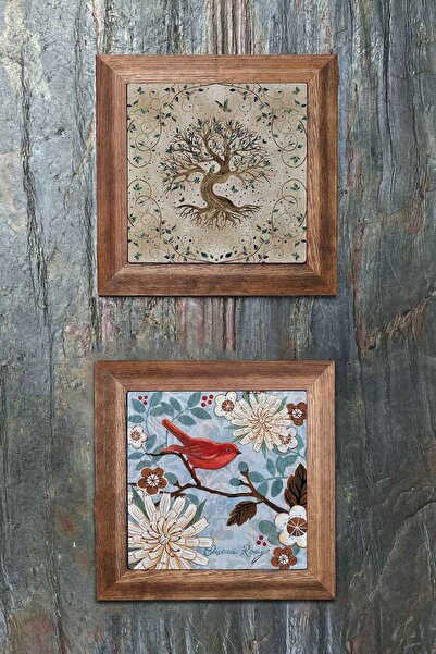 Oscar Stone Decor Ahşap Çerçeveli Taş Duvar Dekoru 28x28 Cm 2'li Set (540-125...