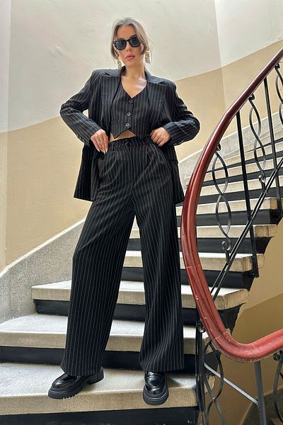 Seda Yalçın Atelier Black Striped Triple Set