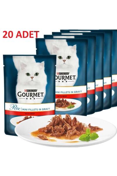 Gourmet Perle Izgara Sığır Etli 85 gr Yaş Kedi Mamasıx 20 Adet