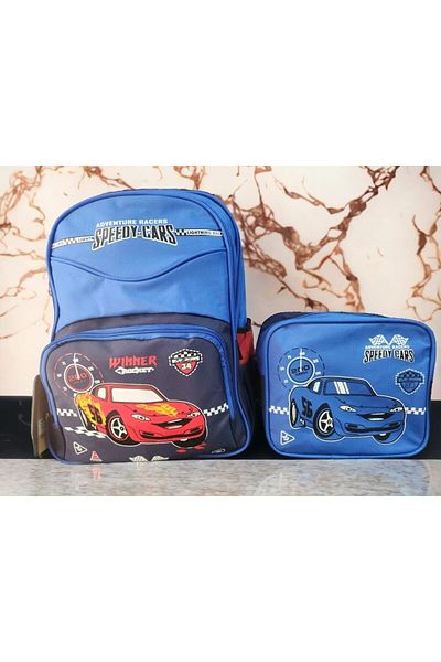Sentor Navy Blue CARS Cars Printed Primary School Bag and Lunch Box