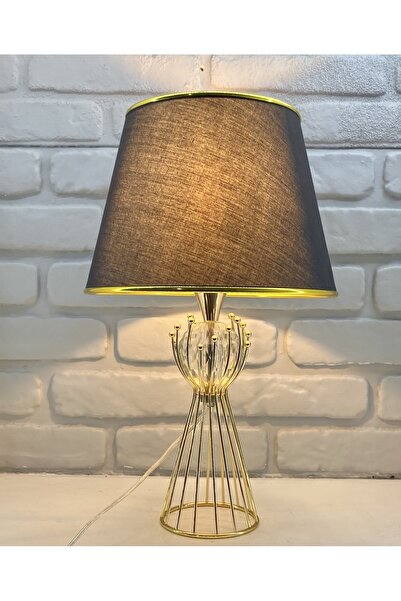 365GUNSERİSONU مصباح طاولة من القماش ذو الساق المعدنية المخروطية المطلية بالذ...