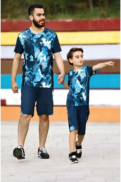 GALLİPOLİ 9733 Tricou sport cu mânecă scurtă cu model pentru băieți, cu gât rotund, pantaloni scurți, set 2 piese 5-12 ani 9733