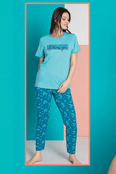 SENFONİ 10201 LYC COSUM DE PIJAMA ALBASTRU PIETANAT MÂNECĂ SCURTĂ