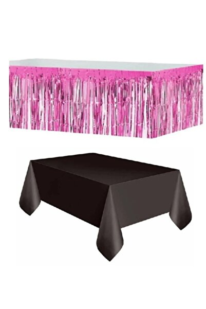 FOKUL مفرش طاولة بلاستيكي أسود - تنورة طاولة معدنية وردية