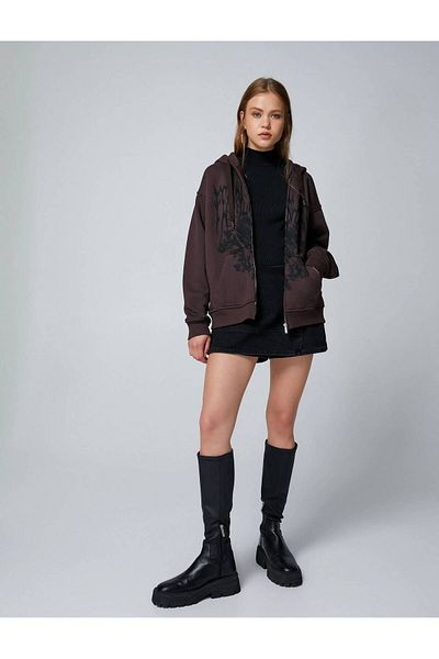Koton 4WAL10064IK Koton Дамски суичър КАФЯВ