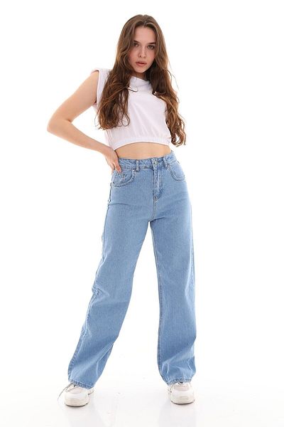 Trn JNS 90's Light Blue Lycra Super High Waist Loose Jean Trousers