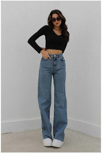 PALAZZO Ramrod Medium Blue Snow Wash Palazzo Jean Wideleg Colorfast Women's High-waist Wide Leg Jeans