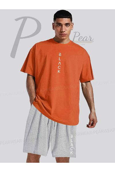 Pear Wear BLACK Printed Oversize T-Shirt Regular Fit Shorts T-Shirt Shorts Double Set