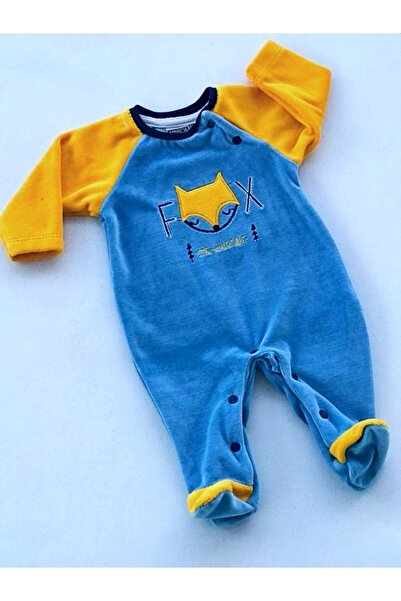 Baby Boss جمبسوت مخملي منقوش على شكل ثعلب مع بوت بيبي بيبي فيروزي