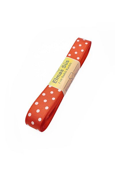 E Elmas Polka Dot Grosgrain Ribbon 2cm - 10m - Red