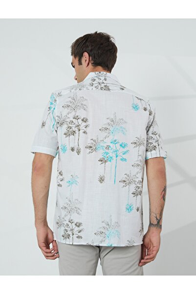 PAULMARK KSA4447 MEN'S SHORT SLEEVE SHIRT APACHE COLLAR PALMS PATTERN
