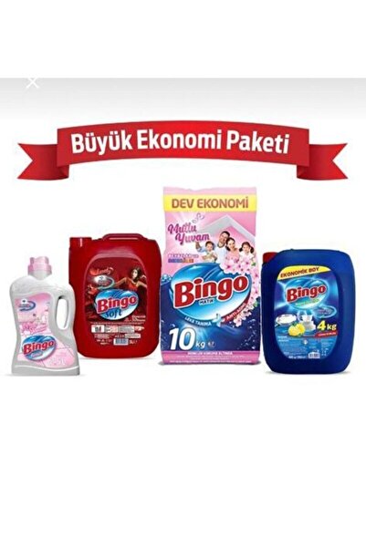 Bingo Toz Çamaşır Deterjanı 10kg MutluY.+Yumuşatıcı 5 lt Lovely+Bulaşık Sıvısı 4 kg+ Yüzey T. 2.5 lt