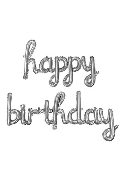 Patladı Gitti El Yazılı 16 İnç Happy Birthday Gümüş Balon Set