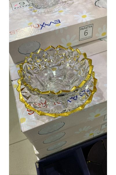 CINCIKCIM ZÜCCACİYE&HEDİYELİK Dolce 12 Piece Gilded Crystal Luxury Bowl Set with Plate - Snack Bowl