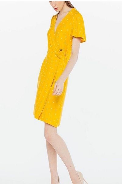 xlargebutik PLUS SIZE CLOTHING FULL FLEXIBLE YELLOW STYLE DRESS