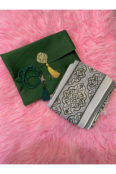 Classy Prayer Rug and Rosary Set with Gift Bag