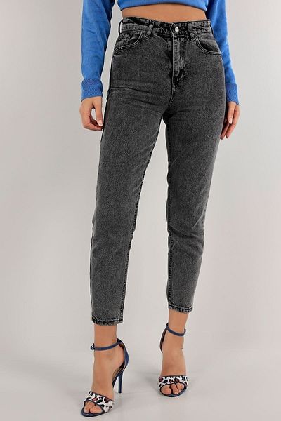 Trn JNS Ισπανικό ψηλόμεσο καπνιστό Snow Mom Jeans Lycra Colorfast Smoked Extra Comfortable Mom Jeans