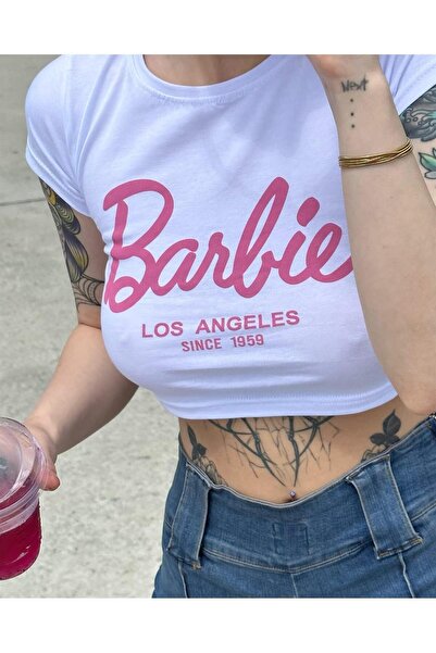 Jose Clothing Λευκό εμπριμέ γυναικείο Crop Top - Κοντό μανίκι, μπλούζα που εφαρμόζει στο σώμα