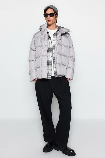 Trendyol Collection Světle šedá oversize bunda Puffer – vodě a větru odolná, zimní Tmnaw23Mo00086