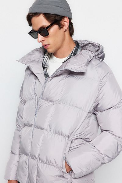 Trendyol Collection Světle šedá oversize bunda Puffer – vodě a větru odolná, zimní Tmnaw23Mo00086