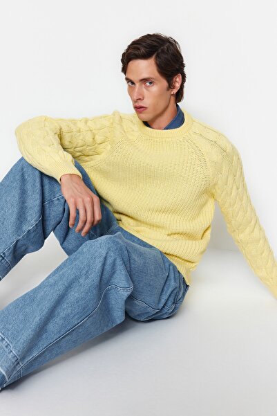 Trendyol Collection Unisex Yellow Knitwear Sweater - Casual Regular Fit, Crew...