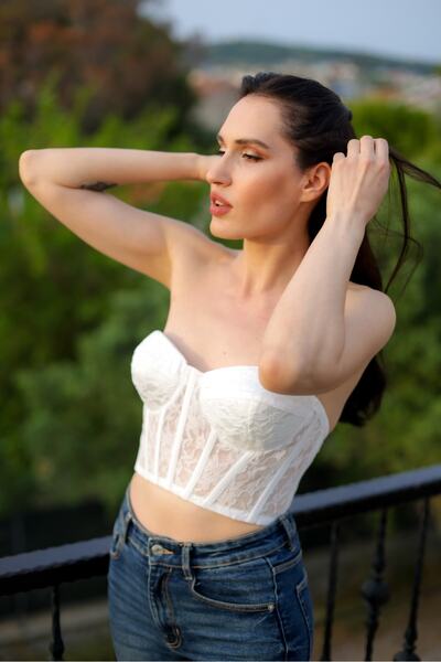 bride in love KIRIK BEYAZ DANTEL BÜSTİYER,CROP