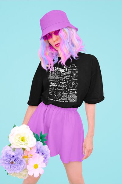 Conception Tricou unisex negru supradimensionat cu imprimeu Taylor Swift Midn...