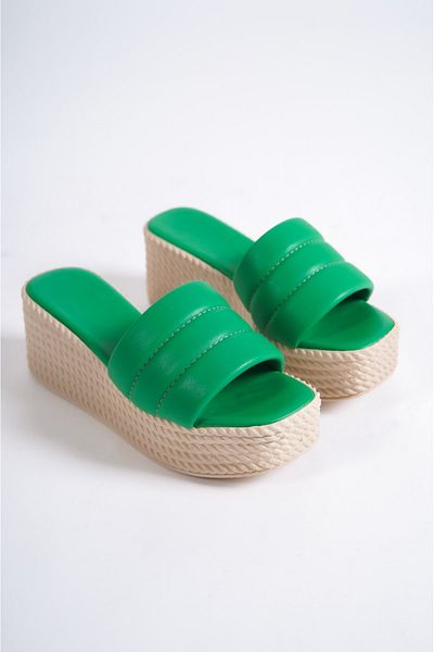 BZ Moda ADARA KT Papuci de damă cu talpă ortopedică cu toc cu pană, verde