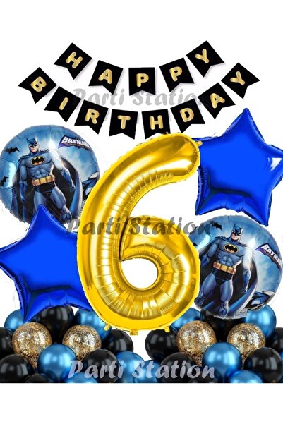 Parti Station Batman 6 Yaş Balon Set Batman Yarasa Konsept Doğum Günü Parti B...