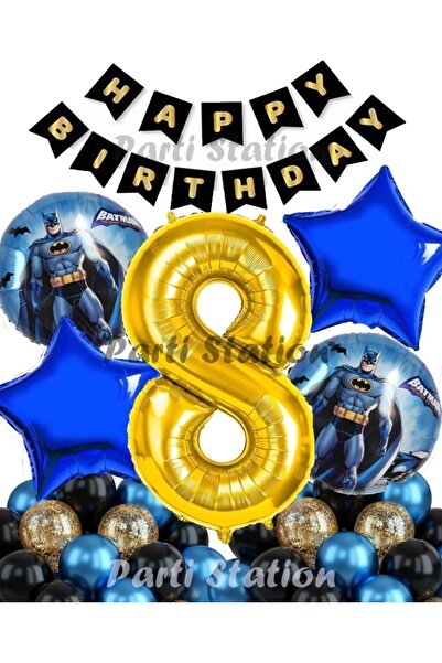 Parti Station Batman 8 Yaş Balon Set Batman Yarasa Konsept Doğum Günü Parti B...