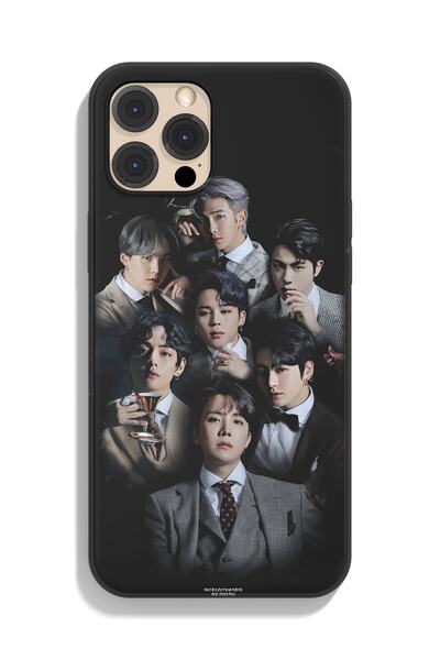 Modiwa Design Apple Iphone Uyumlu Bts - Bangtan Boys Siyah Kaba Baskılı K-pop Telefon Kılıfı