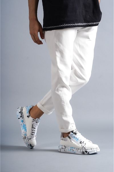 BZ Moda B02 BT Lace Up με φερμουάρ κροκόδειλος με μπλε εμπριμέ ορθοπεδική σόλα ανδρικά αθλητικά παπούτσια Λευκά