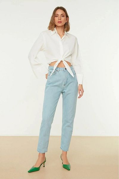 Hello Lovely Santa Bella Ramrod Light Blue Boyfriend Jean Women's Colorfast Mom High Waist Jeans