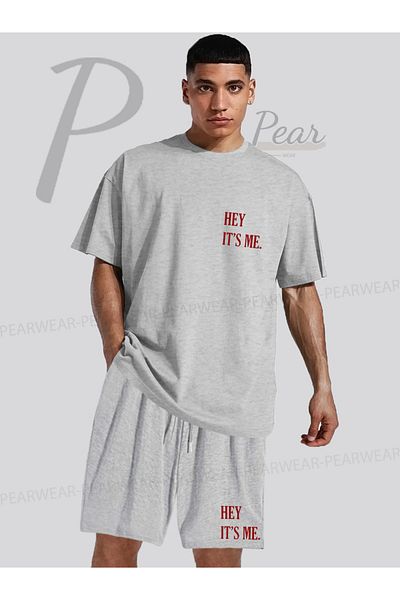 Pear Wear مجموعة مزدوجة من تي شيرت مطبوع كبير الحجم وشورت وشورت من Heyits Me