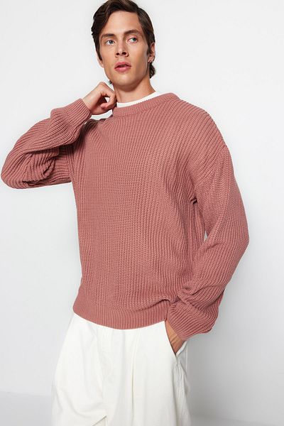 Trendyol Collection Unisex Dusty Rose Strickpullover mit Rundhalsausschnitt in Übergröße – TMNAW23KZ00189
