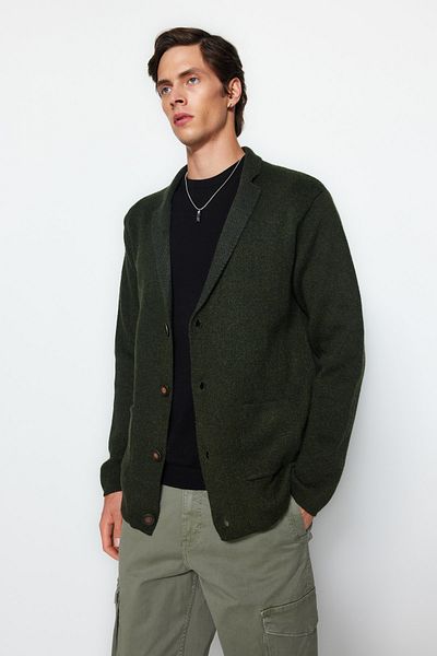 Trendyol Collection Khakifarbene Strickjacke aus Wolle mit normaler Passform und Kragen TMNAW22HI0140