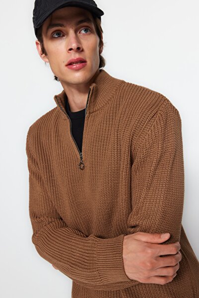 Trendyol Collection Camel Casual Regular Fit páros/dupla fél garbós pulóver TMNAW22KZ1908