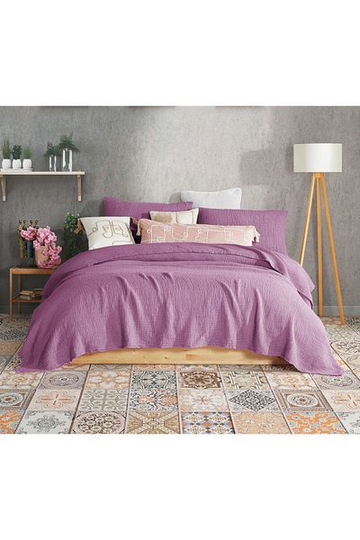 destinyhometex Plum Double 200 X 240cm Bed Cover/2 Pieces 50x70cm Pillow 4 Layers Multi Muslin 100% Cotton
