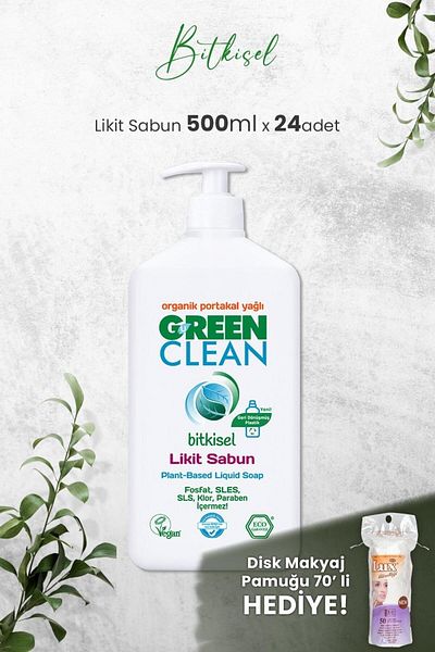 Green Clean Organic Liquid Soap with Orange 500 ML x 24 Pieces and Gift