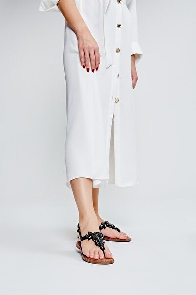 LAZAMANİ Serila Women's Black Leather Sandals - Comfortable and Stylish