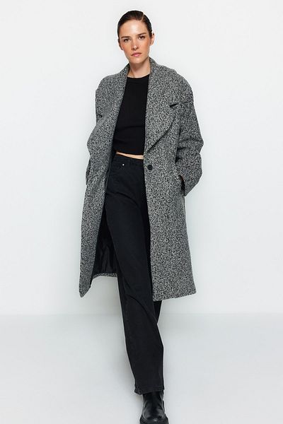 Trendyol Collection Dlouhý vlněný antracitový oversize kašmírový kabát - TWOAW23KB00168