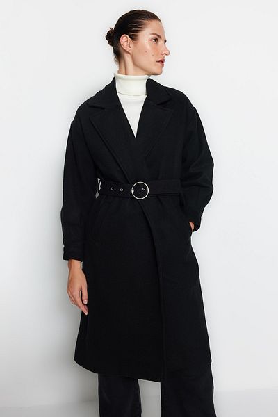 Trendyol Collection Běžný kabát s černou přezkou s páskem - TWOAW20KB0029