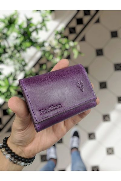 VİSSO 660 Genuine Leather Purple Color Leather Accordion Credit Card Holder Men's Leather Wallet Bag