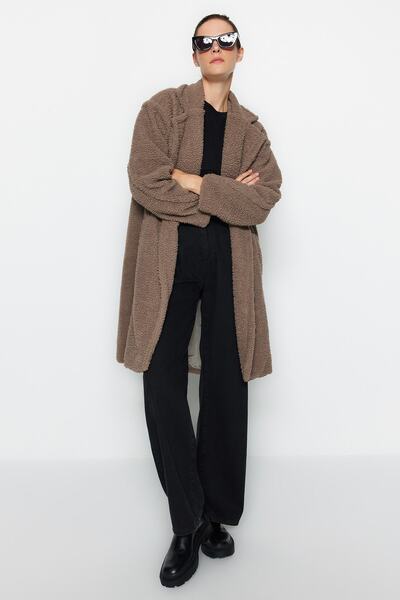 Trendyol Collection Mink Oversize Wide Cut Long Plush Coat TWOAW24KB00101