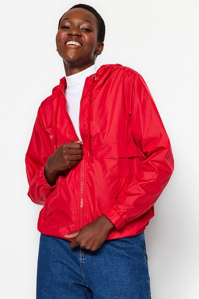 Trendyol Collection Red Hooded Water Repellent Windbreaker Coat TWOAW24MO00240