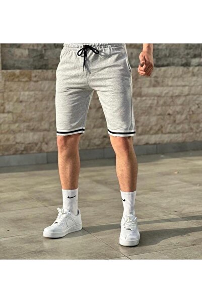 NO 601 Sivi Pamučni džersej kratke hlače Sa prugastim detaljima