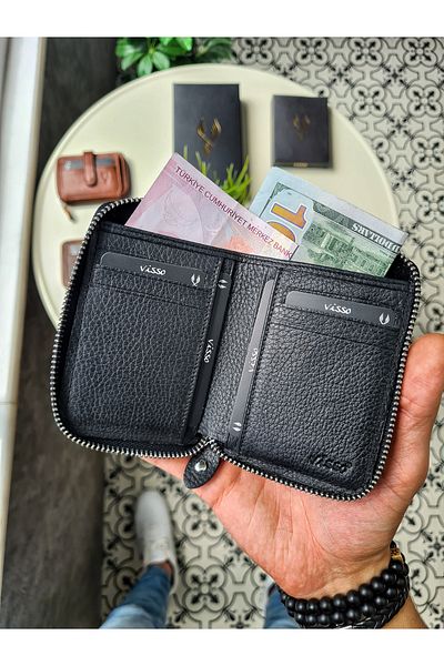 VİSSO 709 Γυναικείο πορτοφόλι με φερμουάρ από γνήσιο δέρμα Ανδρική δερμάτινη τσάντα
