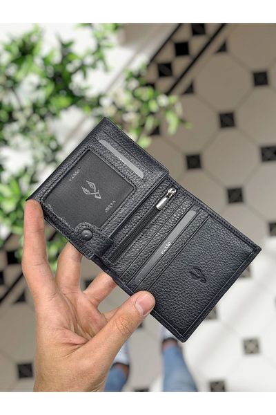 Visso leather 114 Γυναικείο ανδρικό πορτοφόλι από γνήσιο δέρμα μαύρο χρώμα με θήκη πιστωτικής κάρτας, 3 θήκες ταυτότητας, θήκη για χαρτονομίσματα