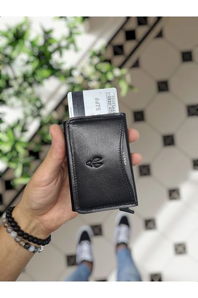 Visso leather 682 Portofel inteligent din piele naturală cu mecanism Suport carduri Compartiment pentru bani din hârtie Geantă din piele