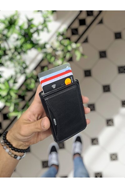 Visso leather 682 Hakiki Deri Akıllı Cüzdan Mekanizmalı Kartlık Kağıt Para Bölmeli Deri Çanta